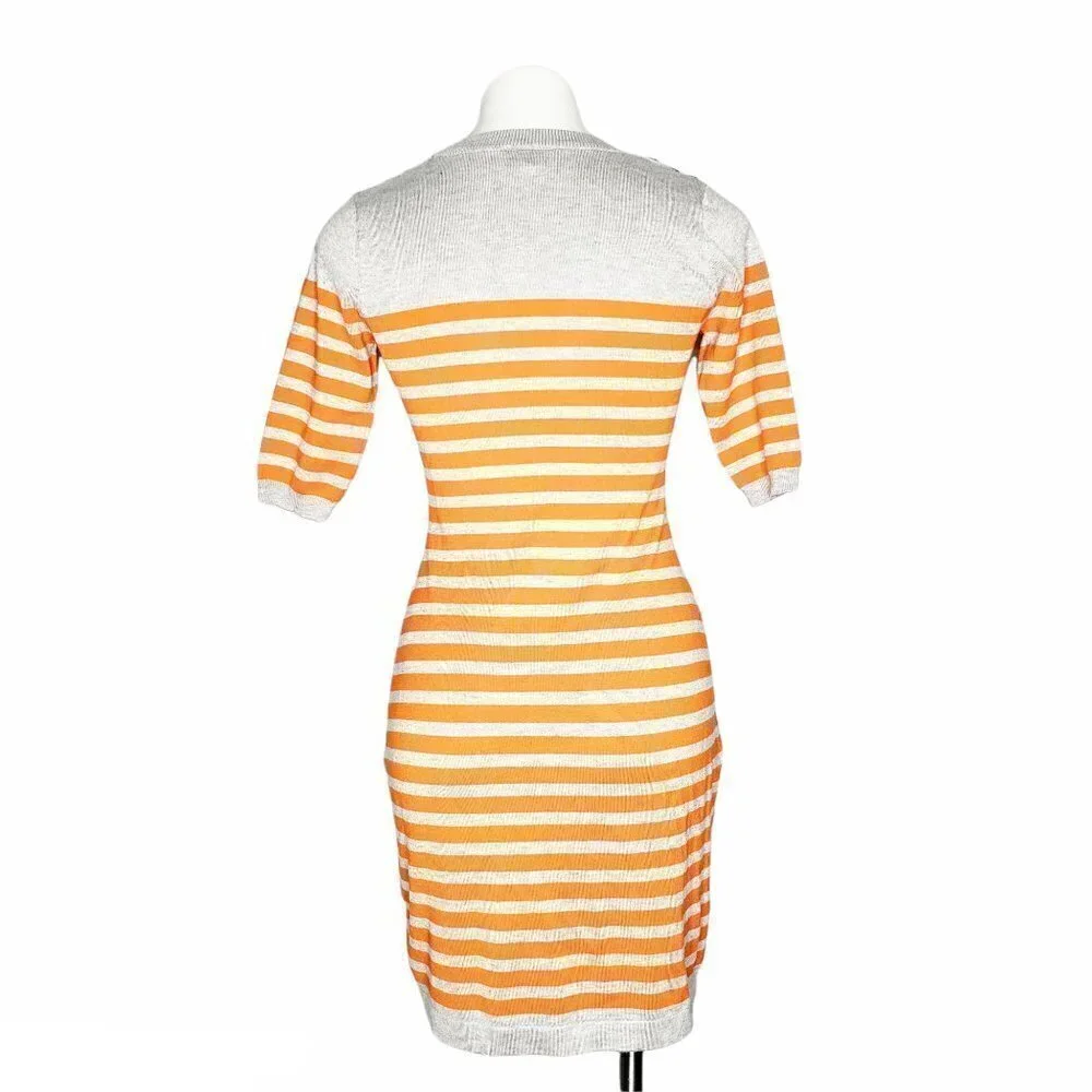 Allison Brittney Orange & Grey Striped Sweater Dress